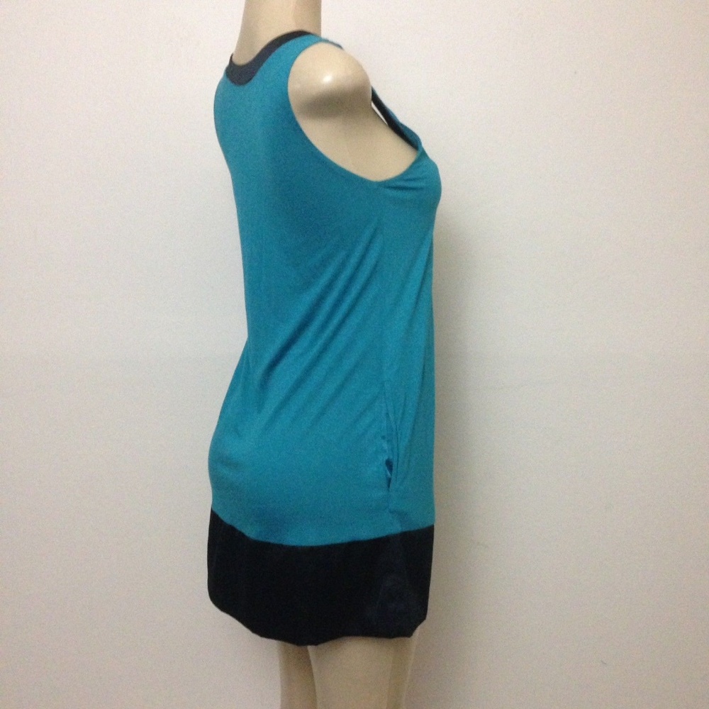 Express Dress S Shift Teal Black Satiny Trim - Picture 3 of 8